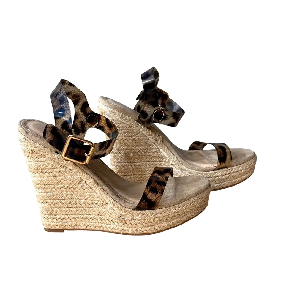 Justfab Karyssa Leaopard Print Strappy‎ Women's Wedges with Ankle Strap Size 6.5
